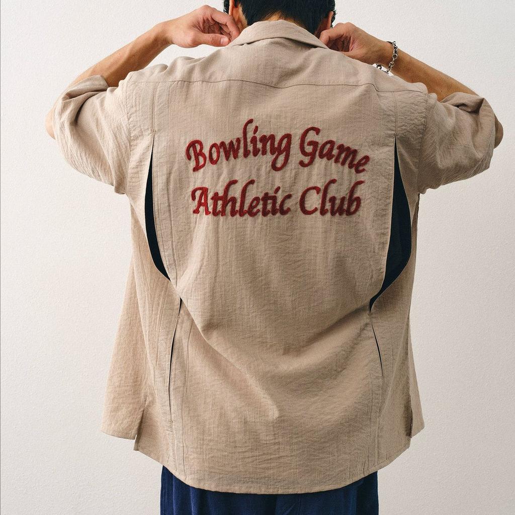 Bowlingová košile s krátkým rukávem Pánská volná letní košile s kubánským límcem Retro vyšívaná