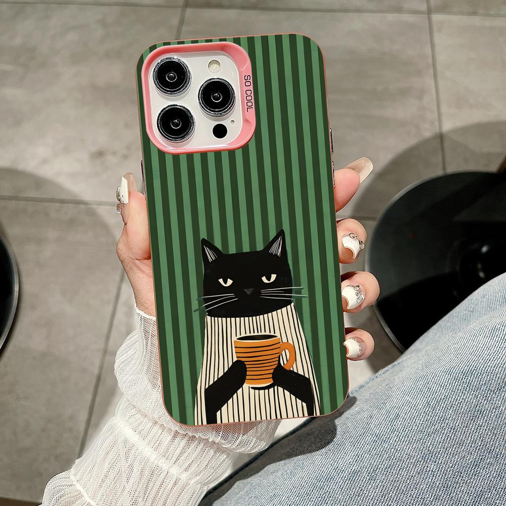 

Cute Coffee Cat Pink Translucent Mobile Phone Case for iPhone 17 16 15 14 13 12 11 X XR XS Air Pro Max Plus Colorful Cover iPhone 14 Pro