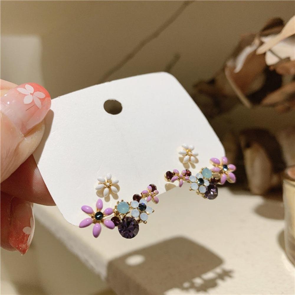 925 Silver Needle Oil Floral Stud Earrings Korean Style Flower Design Drop Earrings Party