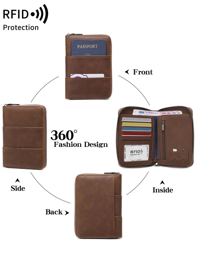 RFID Retro Men's and Women's Passport Bag Fashion Multifunctional Passport Cover Family Pack PUPassportHolder Travel Accessories