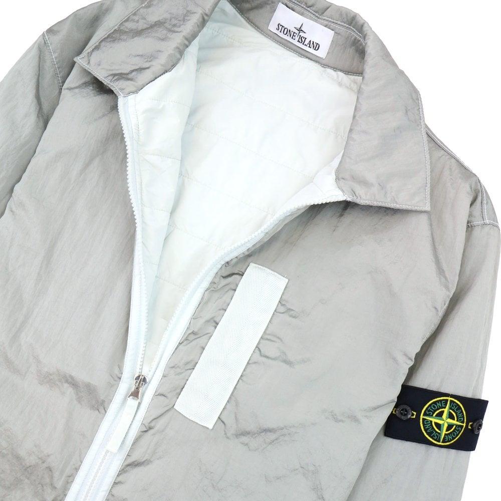 STONE ISLAND FW22 Metallic Nylon Solid Color Polo Collar Long Sleeve Jacket Men Jacket Pearl-Gray 7715Q0519-V0061