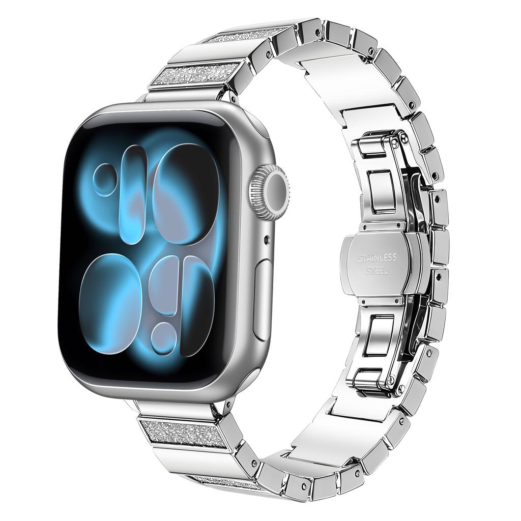 Rhinestone Piano Link Metal Watch Band, Luxury Strap for Apple Watch Series 1-11 38/40/41/42/44/45/46/49mm, Women Replacement Wristband