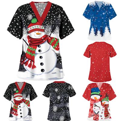 Damen Kurzarm-Oberteile mit V-Ausschnitt, Arbeits-Weihnachtsbluse