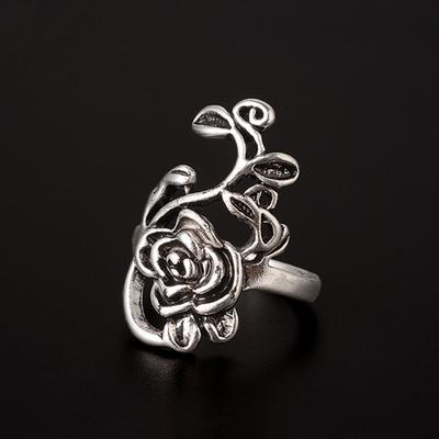 Retro Großer Rose Verstellbarer Offener Ring für Damen Punk Gothic Edgy Paar Zirkon Party Accessoires Unisex Geschenk Kühnes Statement