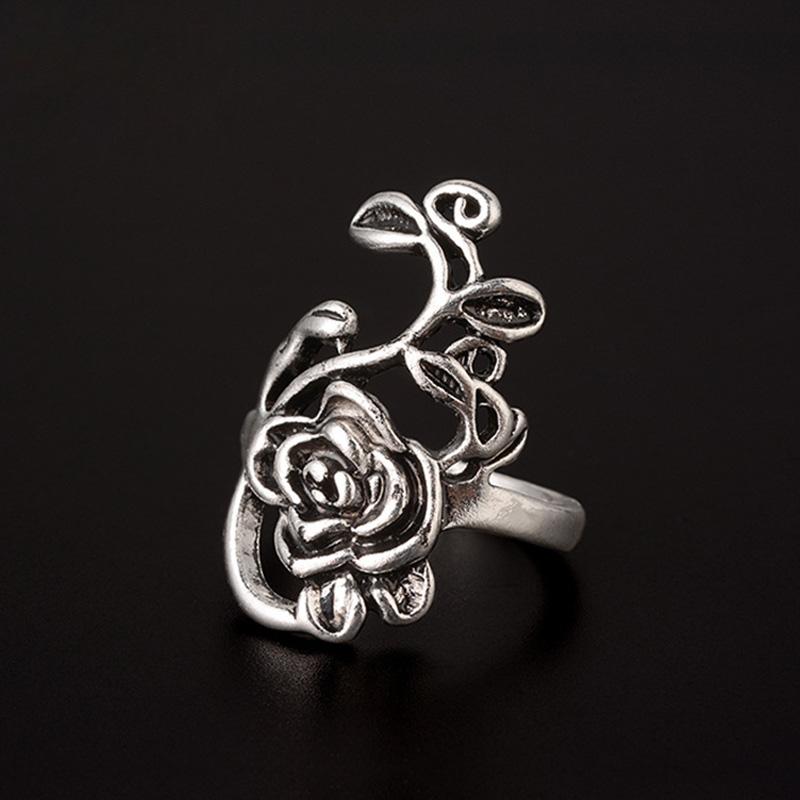 Retro Large Rose Adjustable Open Ring for Women Punk Gothic Edgy Couple Zircon Party Accessories Unisex Gift Bold Statement