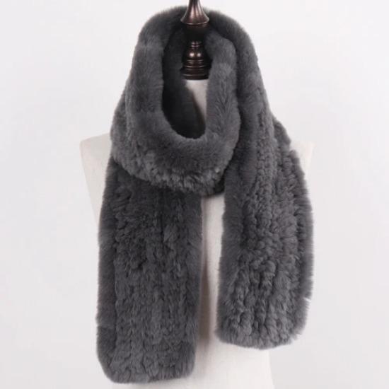 New Women Real Knitted Rex Rabbit Fur Scarf Fashion Luxury Brand Shawl Fur Scarves Solid Color Russian Winter Fur Neckerchief