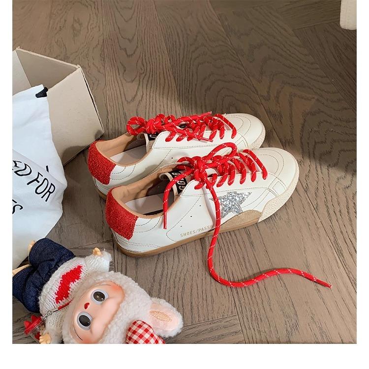 

Виноградная мать, те же корейские звезды, молодящие, старый повседневный стиль, универсальные маленькие грязные туфли, круглый носок, шнуровка, плоская подошва, женские 40 красный