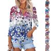 Women's Fashion Casual Print Button-down Shirt 3/4  Sleeve Tops