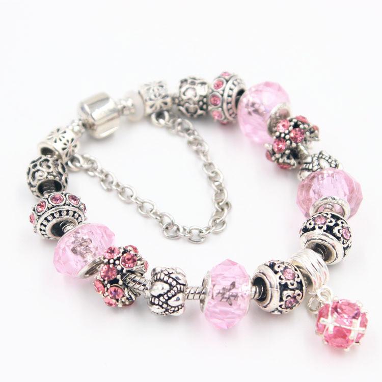 Fashion European Style Charm Bracelet Jewelry With Crystal Glass Beads Balls Lucky