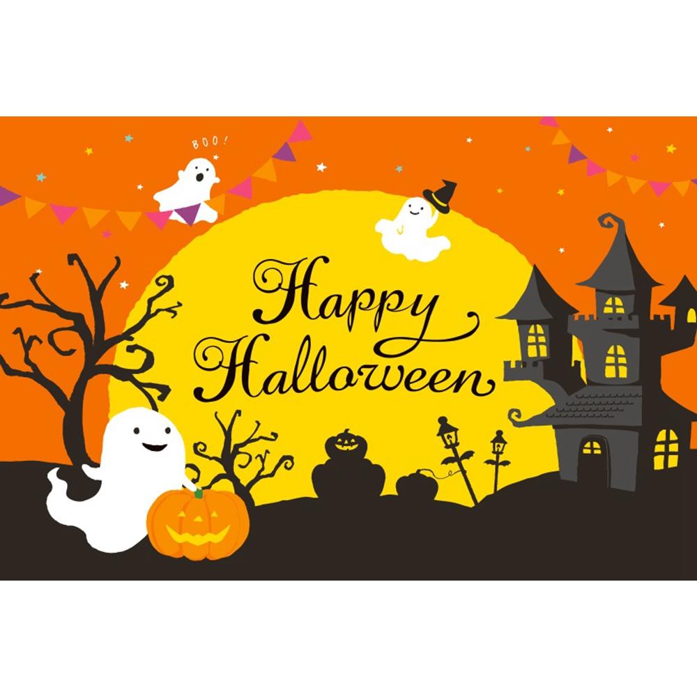 1pc Orenge Halloween Party Backdrop with Gothic Moon Castle Pumpkin Witch Reusable Banner for Halloween Themed Party Decoration