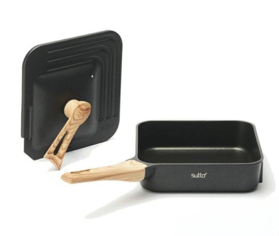 Doshisha sutto 24cm deep square frying pan, black, induction compatible, gold marble coating, SUT24SC (with aluminum lid)