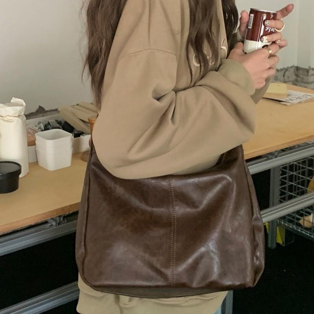 Square Leather Shoulder Bag Y2k Women Handbag Simple Boston Crossbody Bag  Work