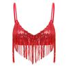 Shiny Sequin Tassel Bra for Womens S-3XL - Swing Fringe Bralette No-pad Wireless Top for Belly Dance Disco Dancewear