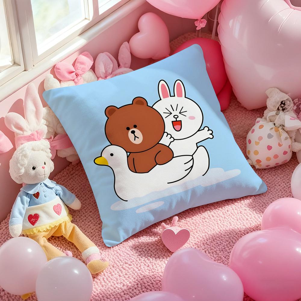 LINE FRIENDS brown bear and cony Cushion Cover Pattern Printed Pillowcase for Living Room Sofa Cushion Cover & Bedroom Decor