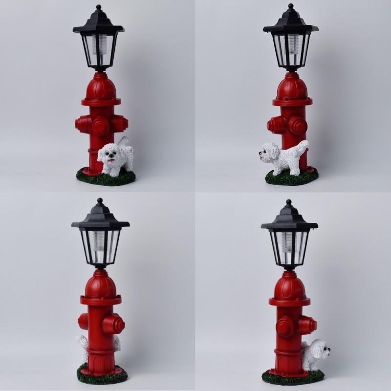 Solar Powered Resin Fire Hydrant Dog Garden Ornament Outdoor Waterproof Lawn Decor