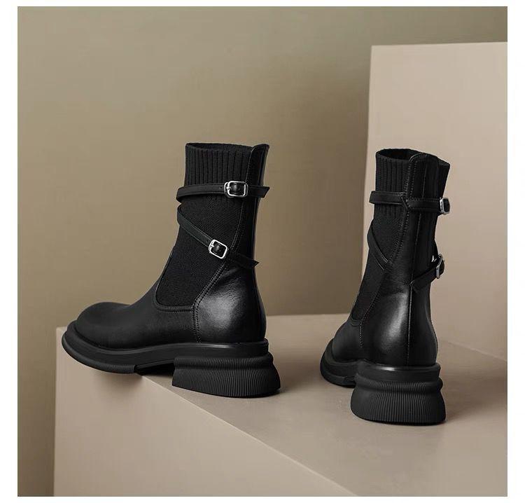 Ankle Square Heel Modern Boots Spring/Autumn Slip-on Women's Shoes On Sale 2024 Brand Slip-on Square Toe Solid Women's Boots