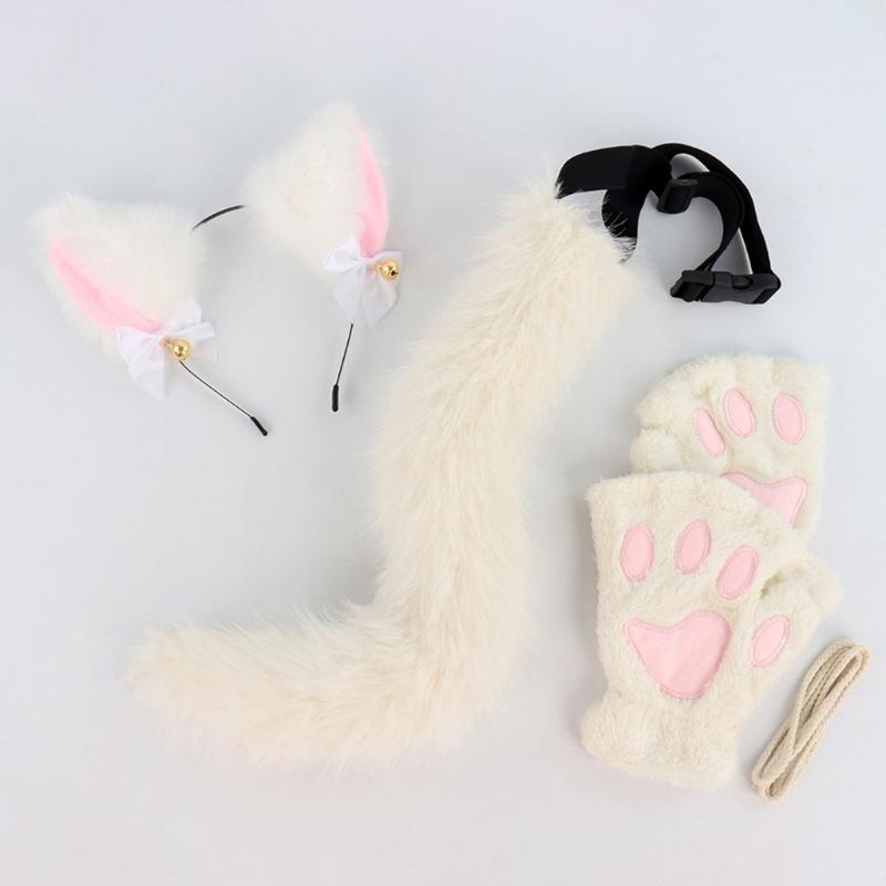 3Pcs Halloween Cats Costume Set for Girl Cosplay, Halloween Cats Costume Accessories with Headband, Tail, Gloves
