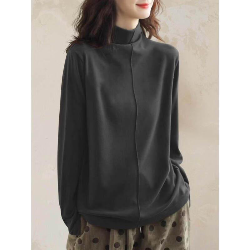 Basic House Women's Semi-Turtleneck Long Sleeve T-Shirt