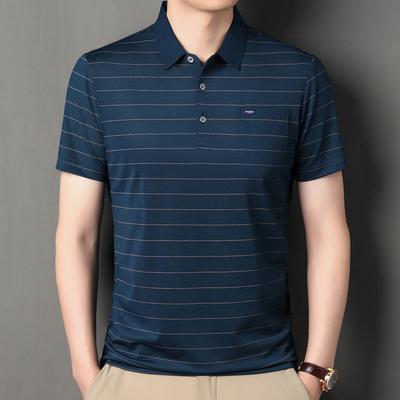 Business Polo Shirt Summer New Fashion Urban Lapel Men's Striped T-shirt Short Sleeve Middle-aged and Elderly Casual