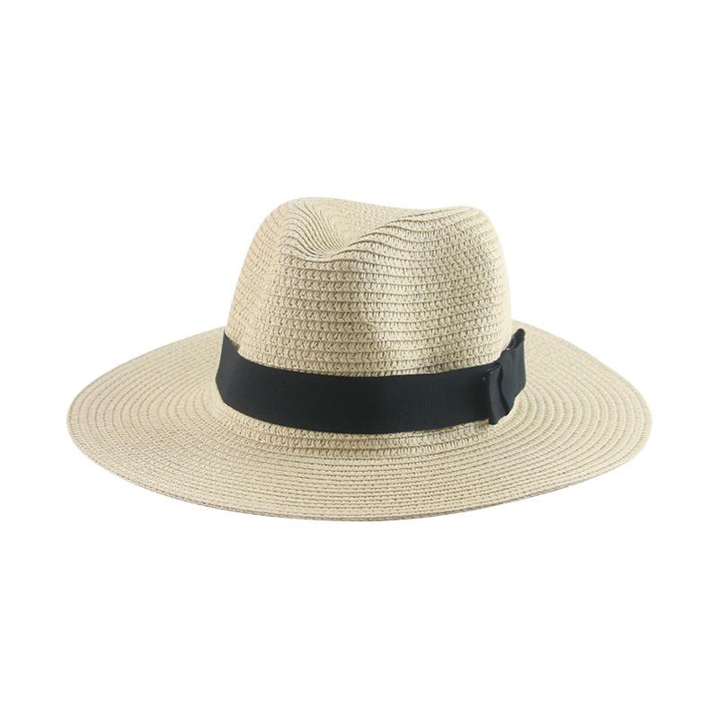 Black Ribbon Panama Straw Hat Flat Eaves Outdoor Spring and Summer Sunshade Beach Hats for Women