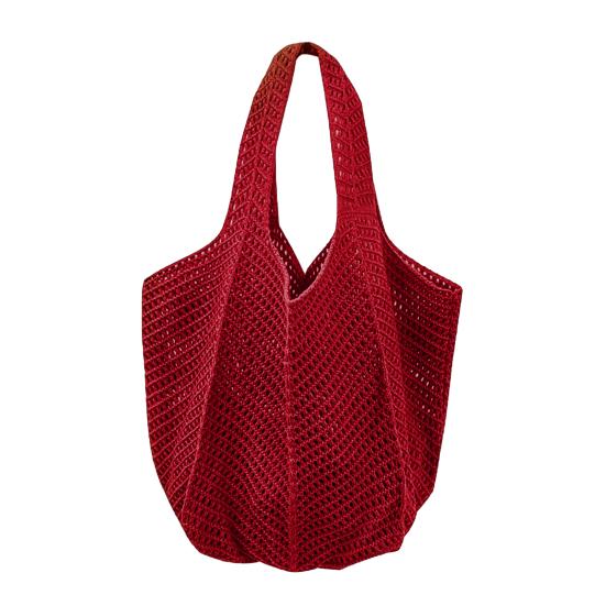 Knitted Handbag with Convenient Structure Solid Color Spacious Beach Bag Exotic Vacation Roomy Tote Bag