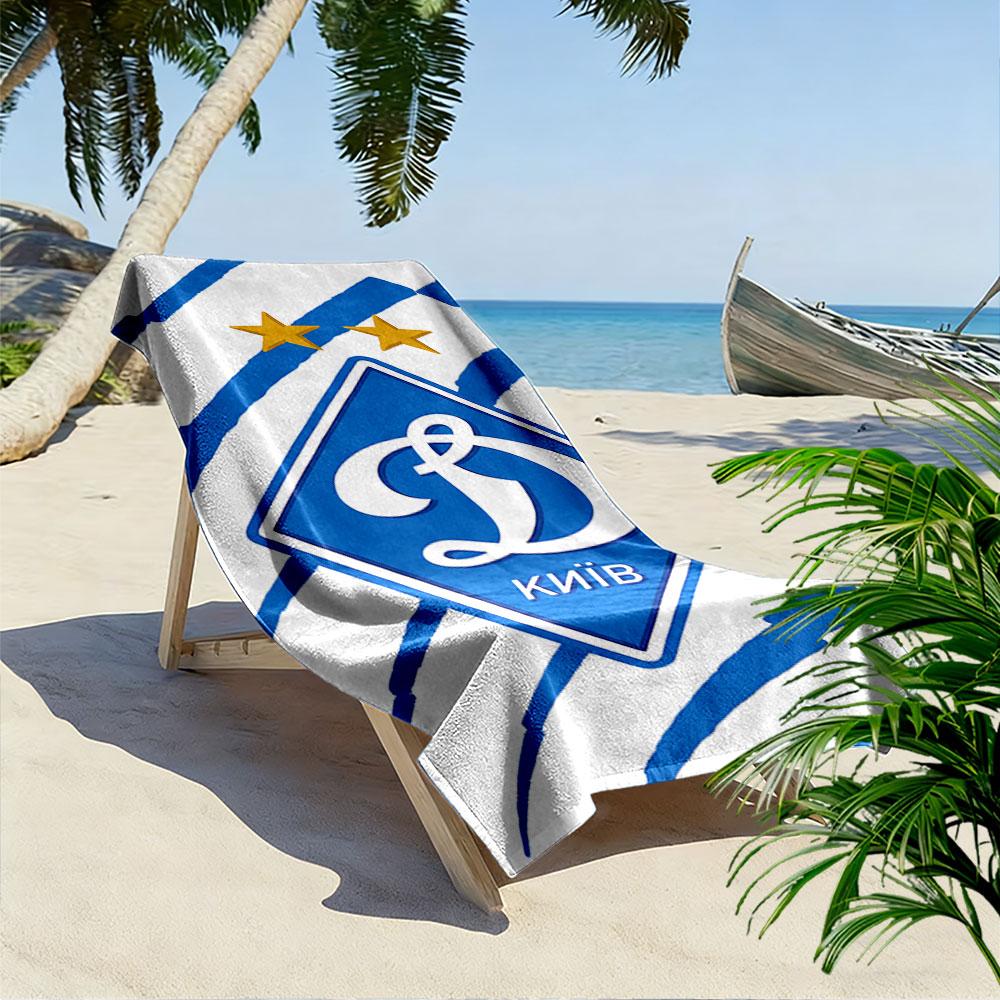 Logo-Handtuch mit blauen Streifen Ein Muss für den Strandurlaub