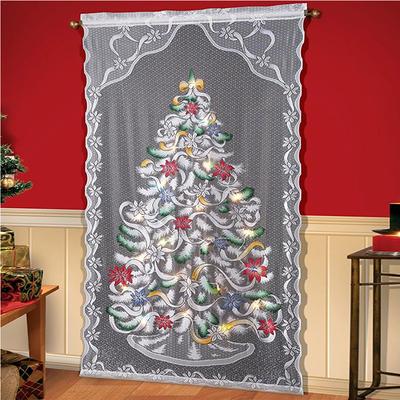 Christmas Lace Curtains LED Light Christmas Tree Half Blackout Curtains Living Room Bedroom Home
