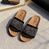 Mesh Breathable Rhinestone Sleeve Toe Slippers Women's Summer Wear Casual Vacation Style with Skirt Beach Sandals