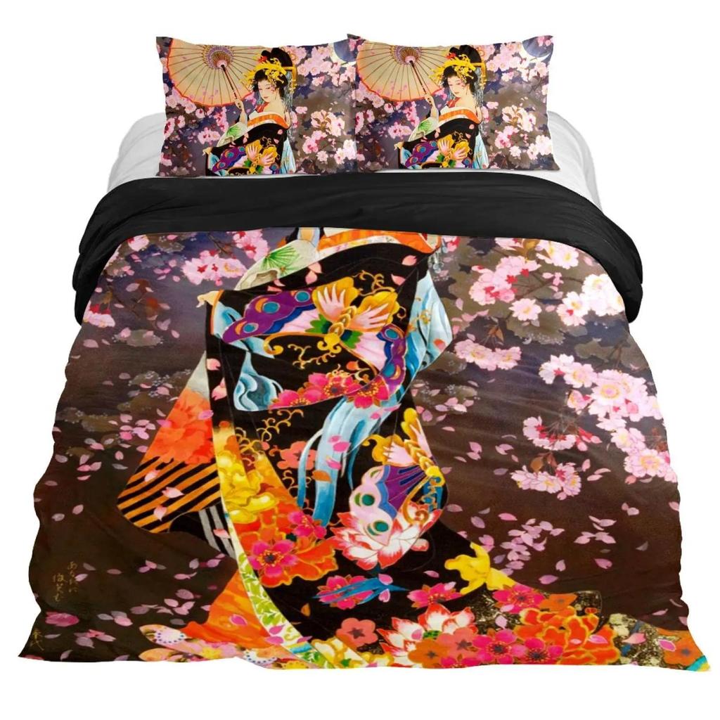 Koi Fish Duvet Cover Geisha Feeding Beast Autumn Time Culture Vibes Bedroom Decorative Japanese Style For Women Friends Gifts
