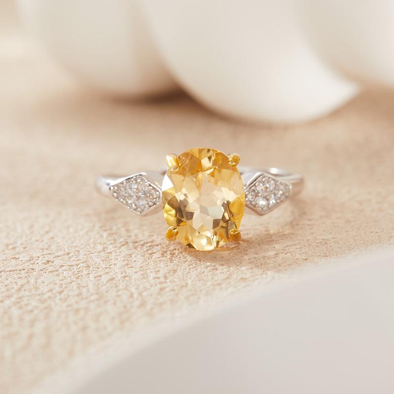 Anello in Argento Sterling S925 Placcato Oro 18K Colore Naturale Cristallo Tesoro Anello Semplice Premium per Dito Indice Gioielli Energia Fortunata