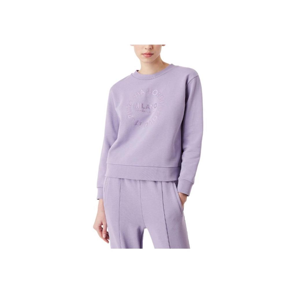 Emporio Armani FW22 Letter Logo Embroidered Solid Color Crew Neck Long Sleeve Sweatshirt Women Sweatshirt Purple 6L2M7D-2J49Z-0831