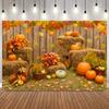 Harvest Festival Autumn Background Photography Leaves Ripe Fruit Sunflowers Wooden Barrel Pumpkin Backdrop Photo Studio Props4