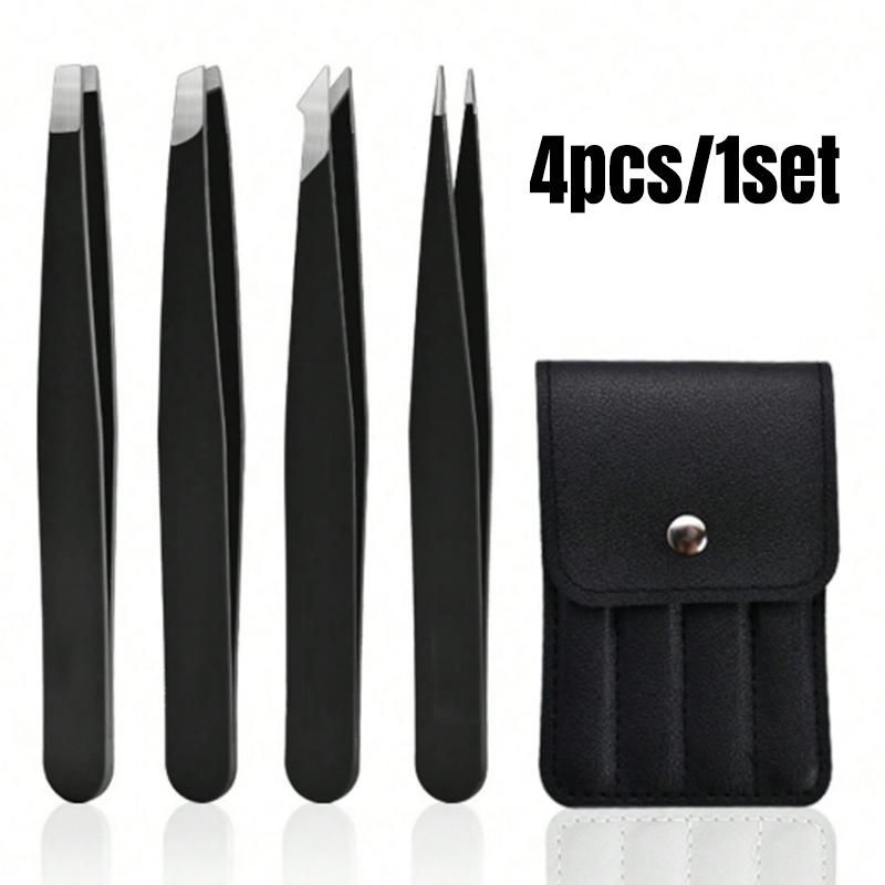1/1pc Stainless Steel Eyebrow Tweezers Kit Eyebrow Eyelash Tweezers with Storage Bag Beauty Salon Home Hair Removal Tweezers