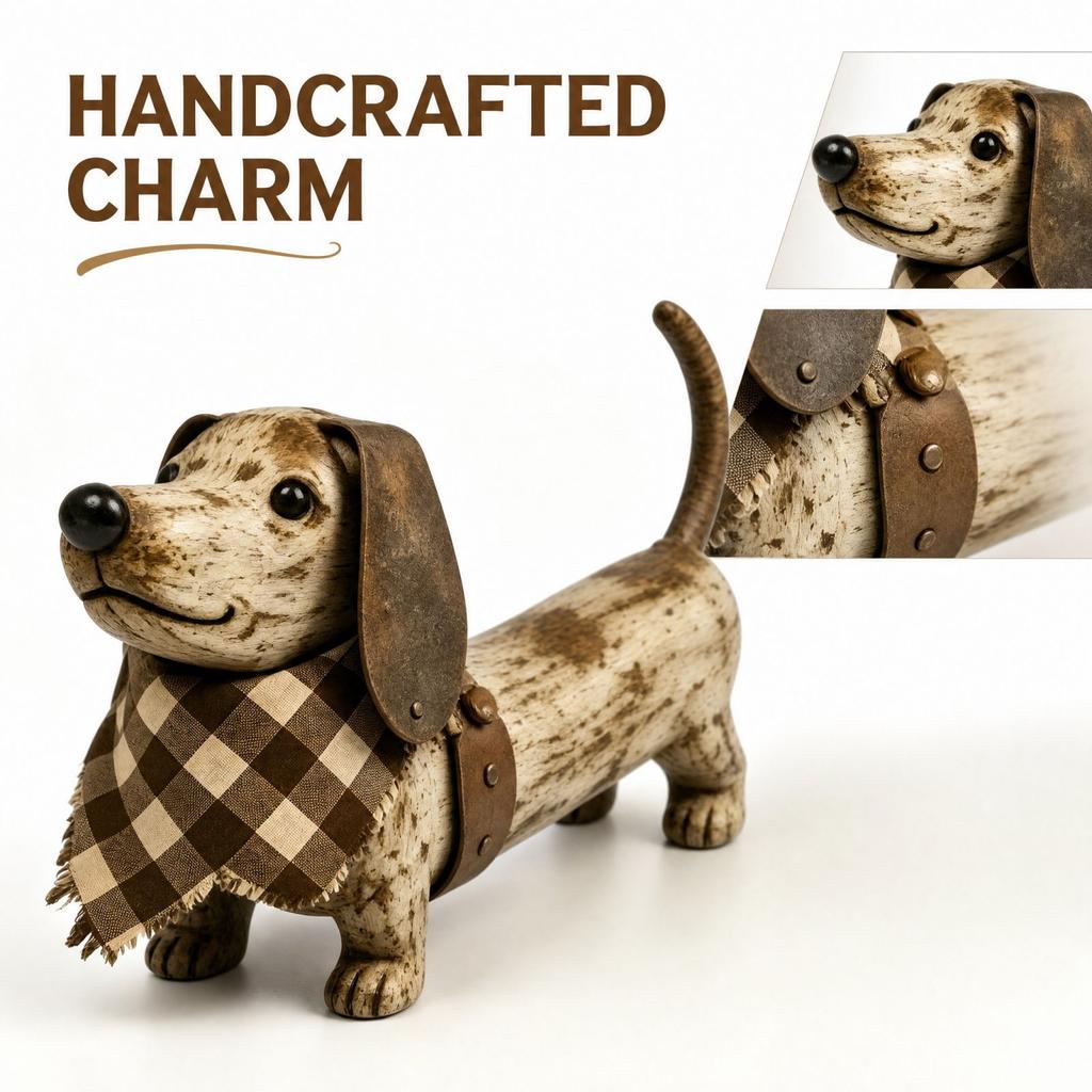 Figurine - Vintage Decor, Distressed Sausage Dog Statue for Desk Tabletop Shelf Entryway