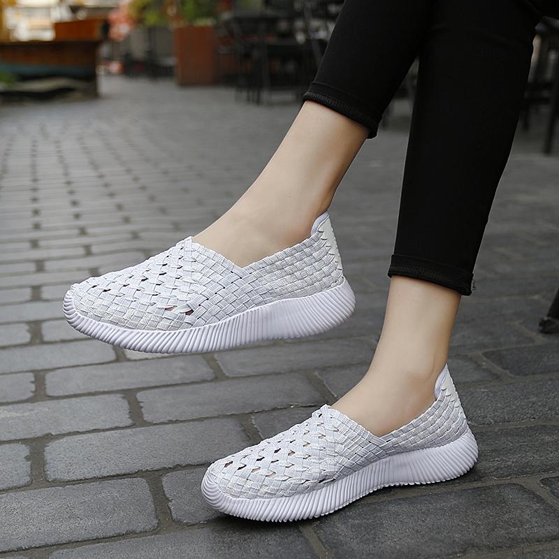 Summer Moccasin Pink Beach Walking Shoes Women Multicolor Casual Weave Soft Slip on Braided Flats Sneakers Plus Size