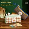 Grid Pattern Retro Grid Stationery Bag Cute Animal Pencil Pouch Vintage Plaid Pen Bag  Student