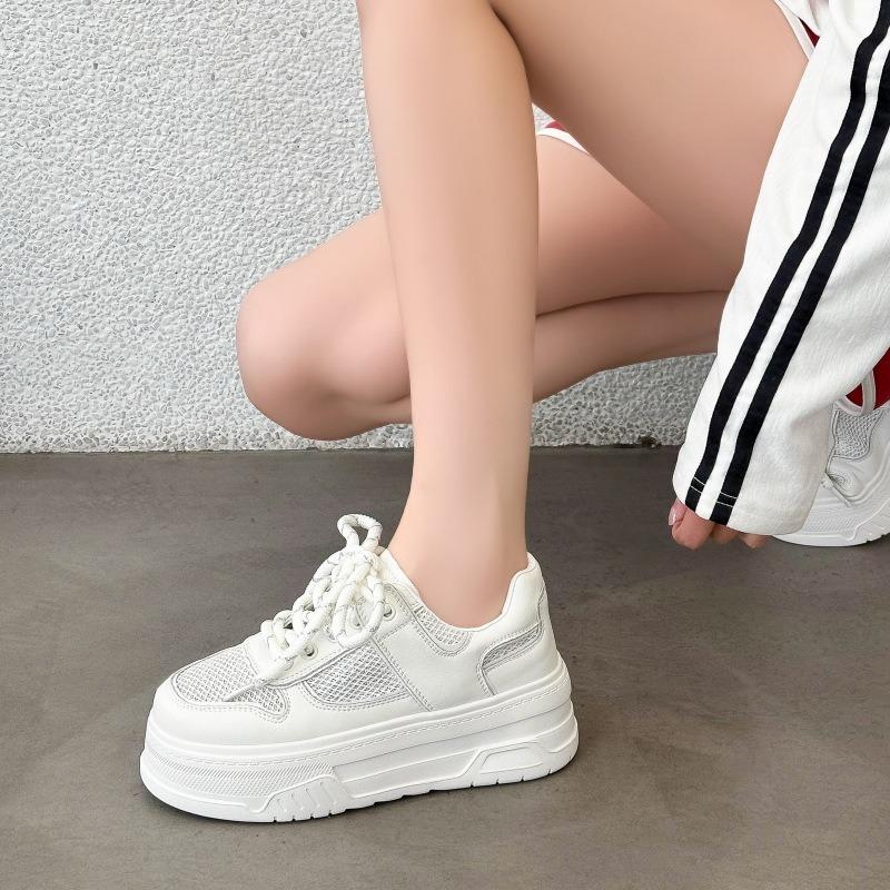 Mesh Breathable Little White Shoes Women's Summer Breathable Small Thick Soles Increase Height 6 Versatile Casual Board Shoes