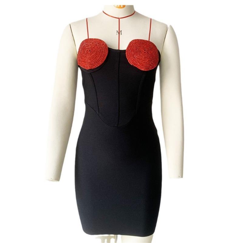 New love bandage dress tube top slim temperament tight women's niche evening dress