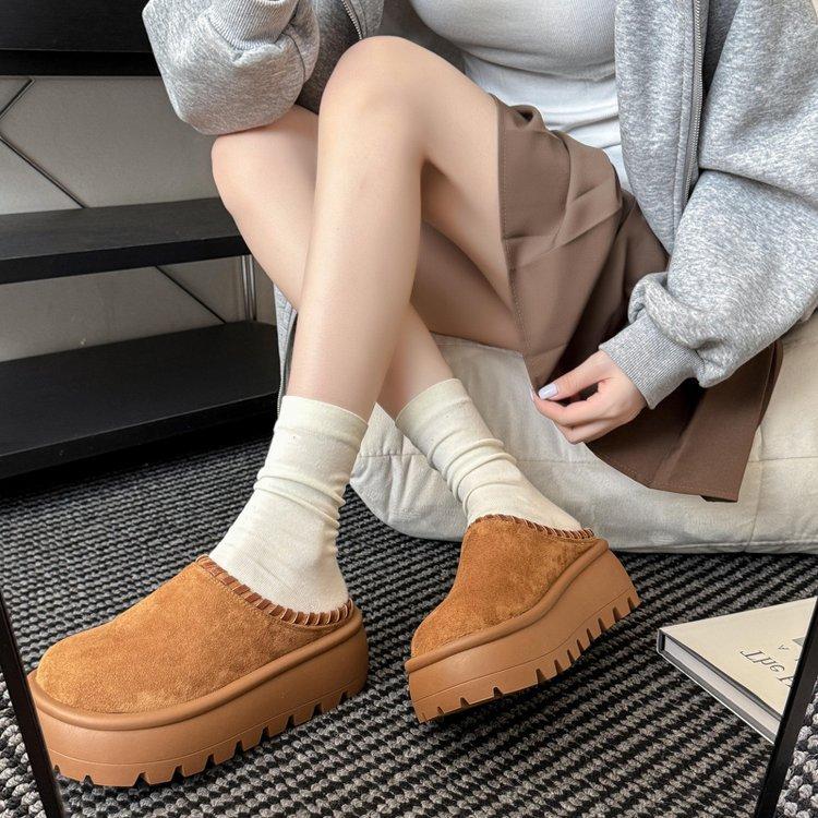 Gruby spód podwyższający Boken torba głowa półkapcie damskie noszenie 2025 wczesna jesień nowe małe leniwe muller kapcie