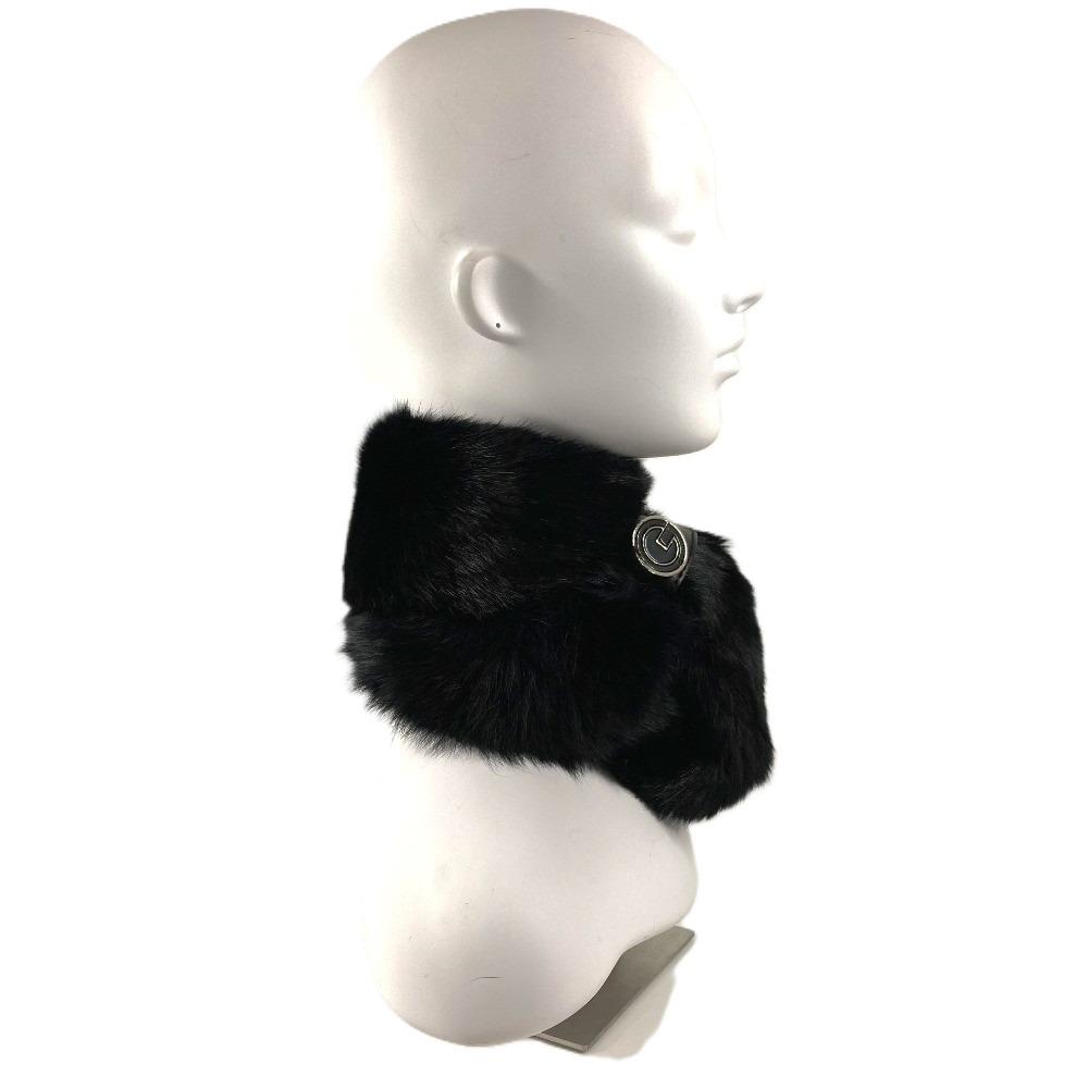 GUCCI 185746 G logo Fur tippet  Scarf fur Black