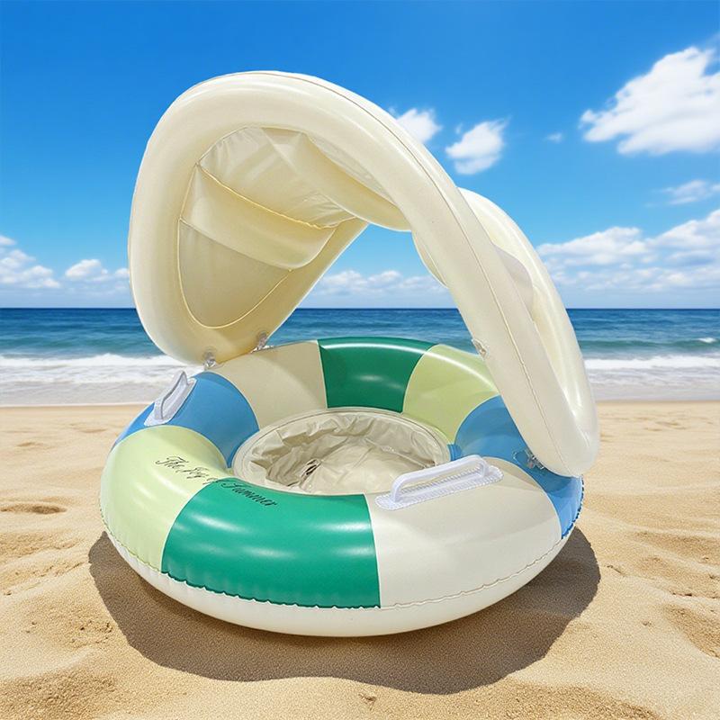 Summer Pool Water Environmentally Friendly Thickened 3-6 Years Old Awning Striped Seat with Handle Inflatable Children's Swimming Ring
