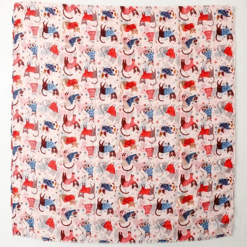 Luxury Women Viscose Scarf Summer Beach Shawl Long-Tailed Cat Print Cotton Linen Feeling Tassel Muslim Hijab Wrap Turban