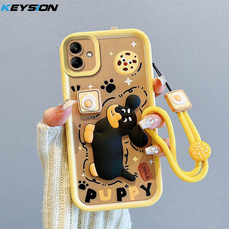 KEYSION Shockproof Case for Samsung A07 4G with Lanyard Soft Silicone Cute 3D Cartoon Doll Phone Back Cover for Galaxy A07