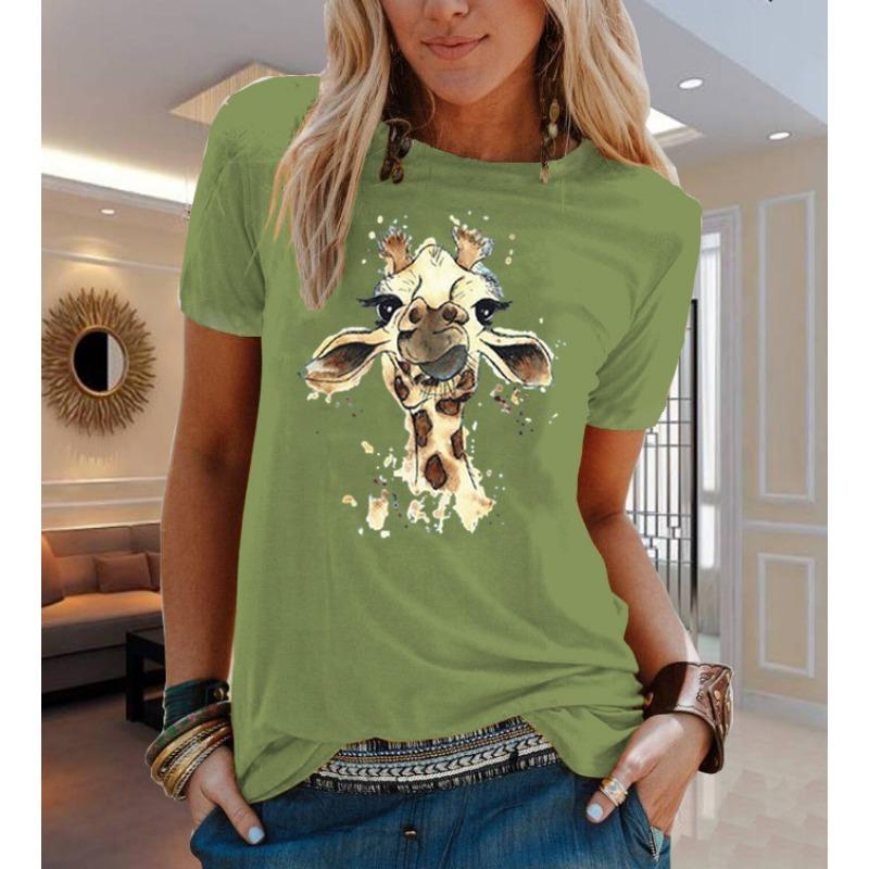 COTTON 100% Animal Flower Print Short Sleeve T-shirt Woman Aesthetic Clothes  Women Clothing  Graphic T Shirts  Oversized Tops
