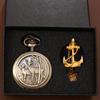 2pcs/set, Pocket Watch Set,1pc Quartz Movement Pocket Watch & 1pc Fashion Golden Anchor Necklace, Durable Accessories, Father's Day,Best Gift for Men.