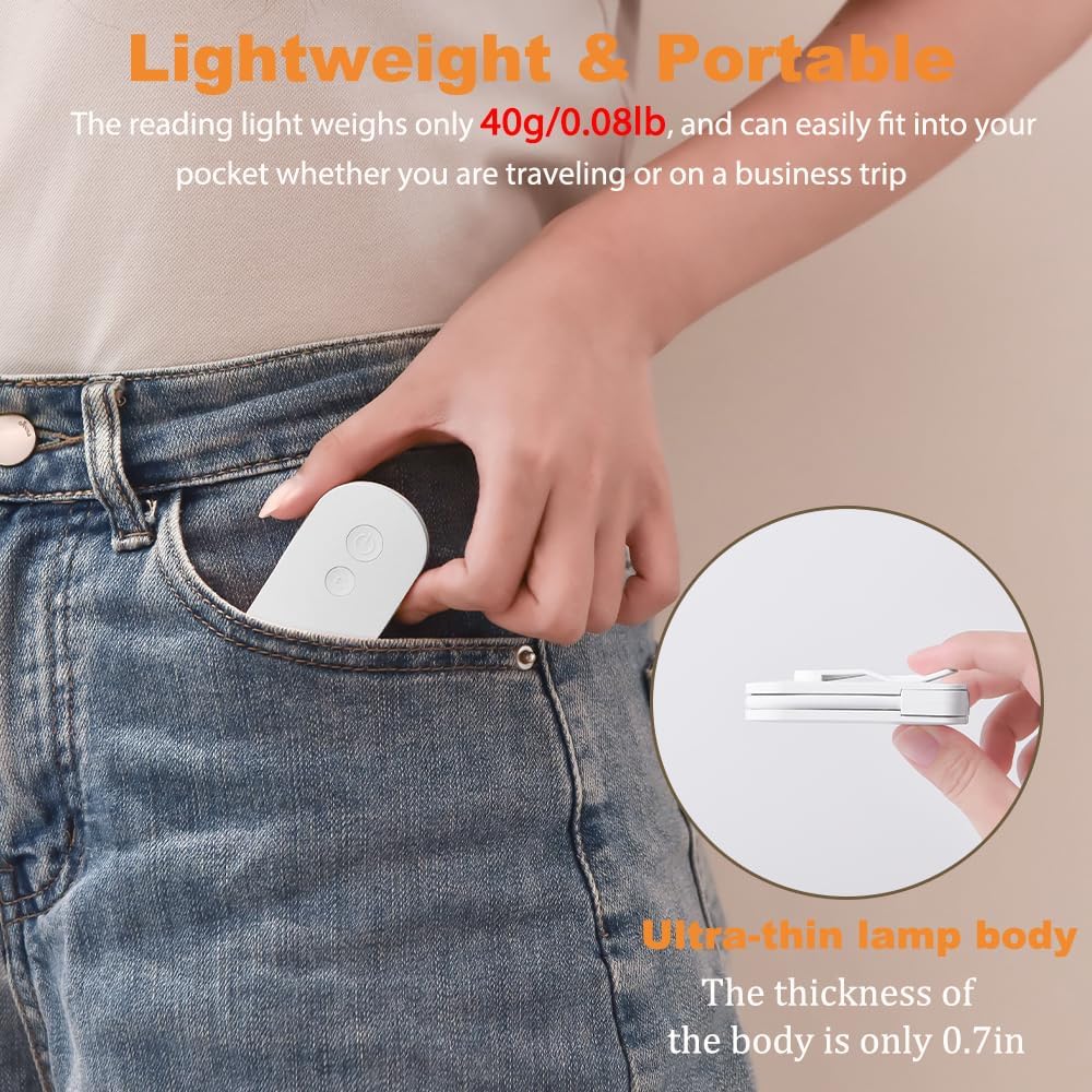 Book Lights Rechargeable Mini Clip on Reading Light with 3 Colors & Foldable Hose Dimmable LED Book Lamp Night Light for Reading
