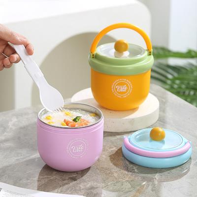 Stainless Steel Breakfast Cup with Handle & Lid Portable Thermal Milk Tumbler with Spoon Compartment Leak Proof Oatmeal Yogurt Container