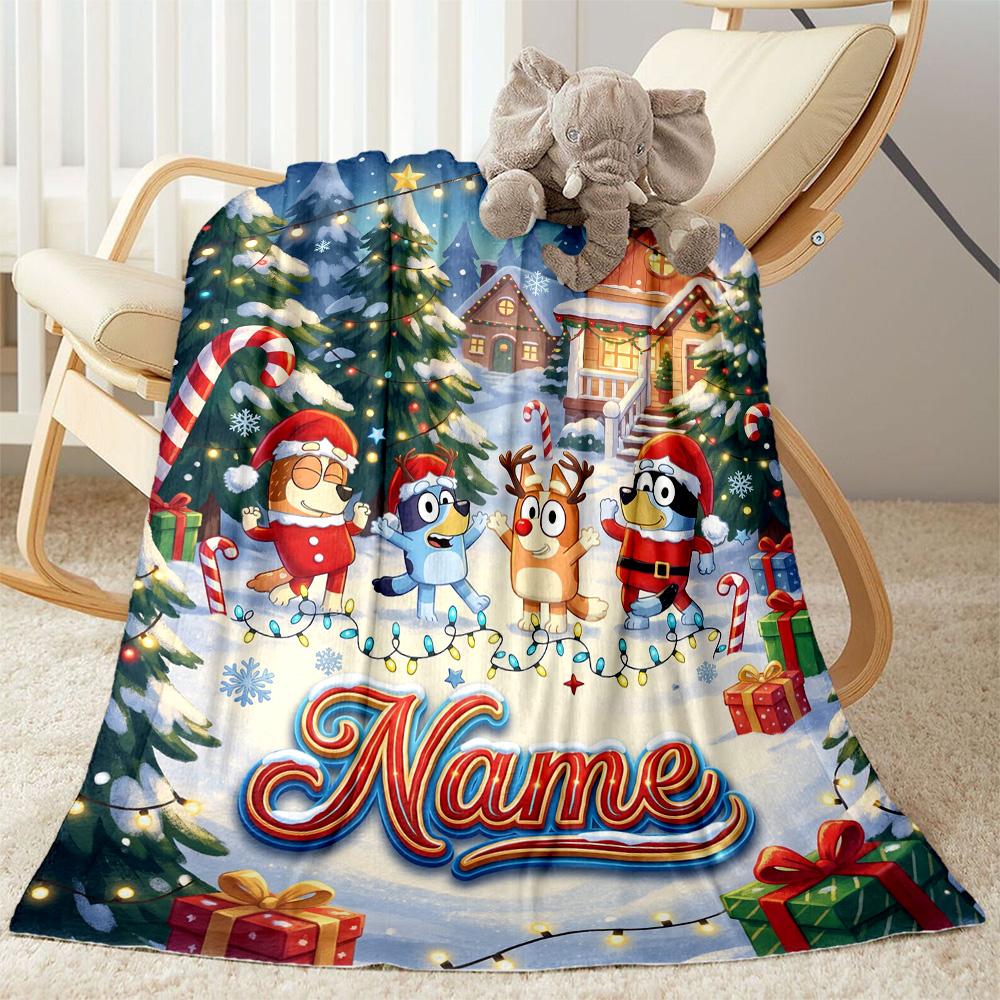 Christmas Adventure City Personalized Text Blanket Multi-purpose Personalized Blanket Soft & Cozy for Nap Picnics Office Chair Bedding