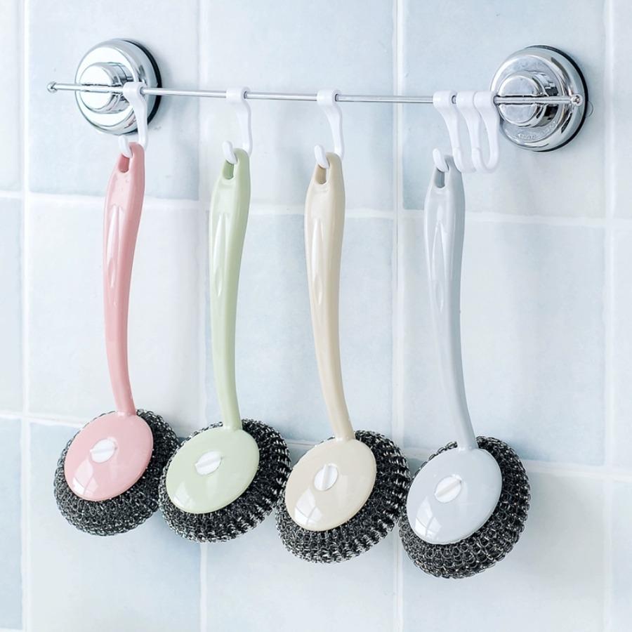 Steel wire brush kitchen can be hung pot brush long handle to oil cleaning brush with steel ball brush dishwasher