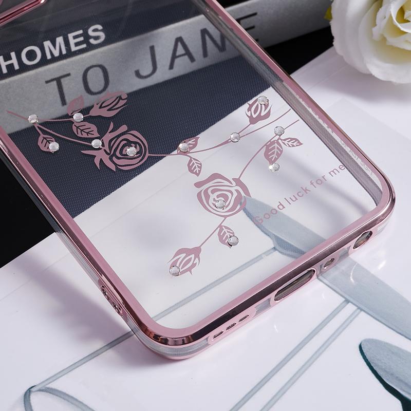 KADEM Rhinestone Flower Cover for Oppo A57 (2022) 5G/A77 5G Electroplated Clear TPU Phone Case with Ring Kickstand